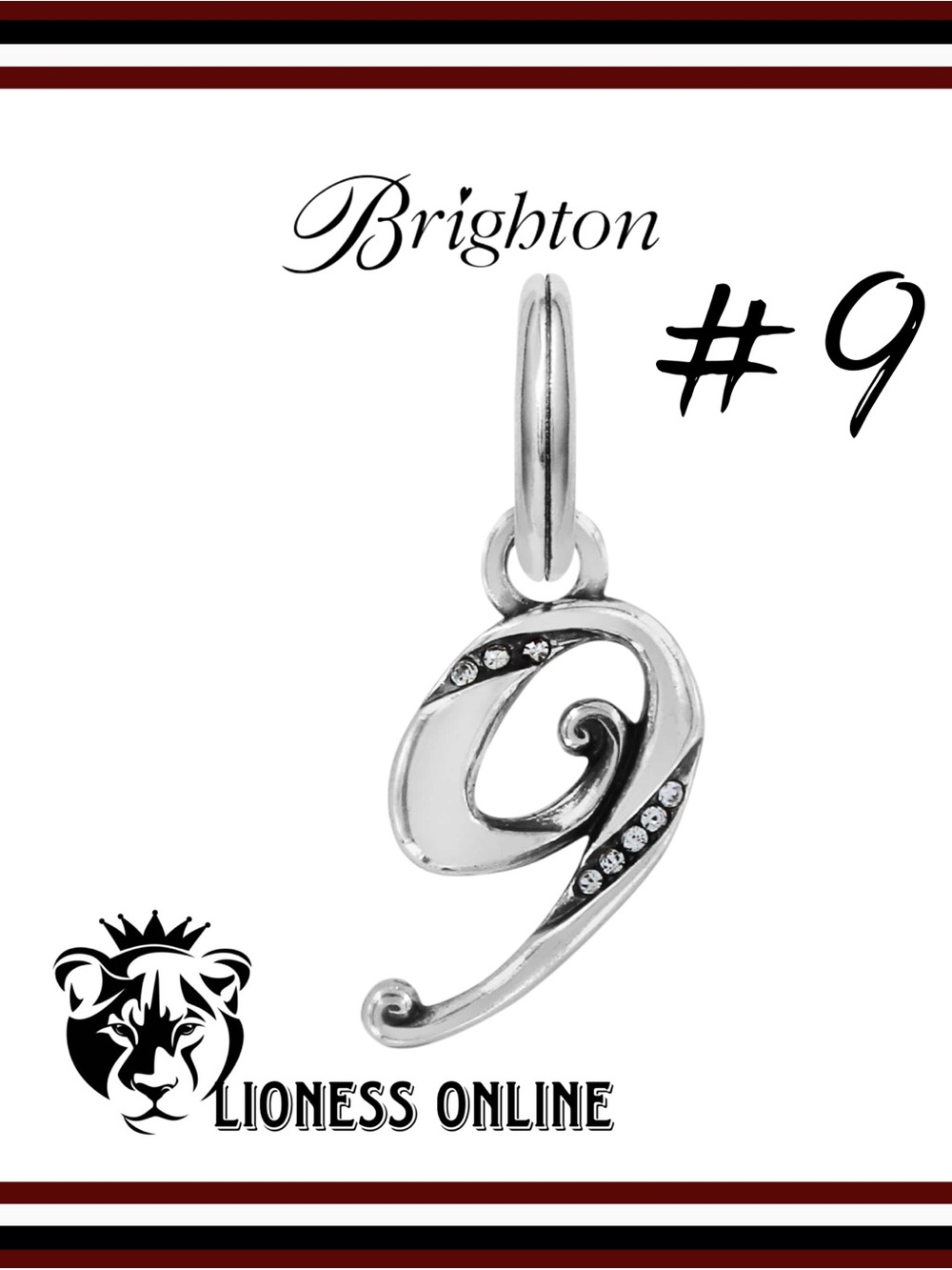Brighton Number 9 Charm - Silver w/crystals